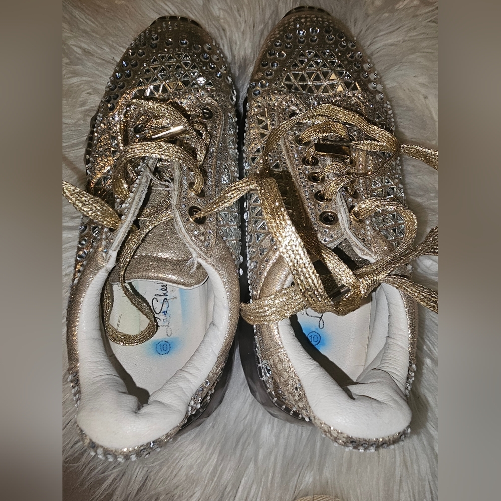 LASHEELAH EMBELLISHED GOLD SNEAKERS SZ. 10
